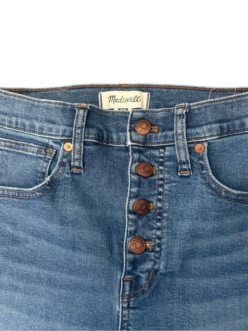 Madewell Blue 10” High-Rise Skinny Jeans with Frayed Hem. Sz 26